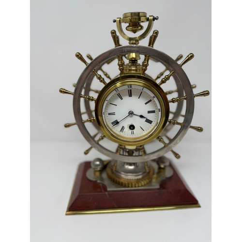 816 - 19th Century Novelty Ships Wheel Fusee Movement Clock & Barometer