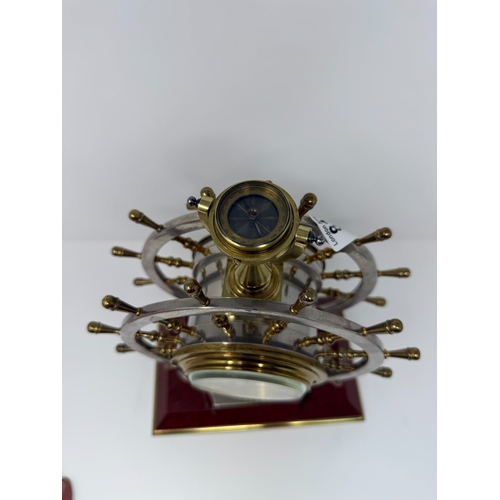 816 - 19th Century Novelty Ships Wheel Fusee Movement Clock & Barometer