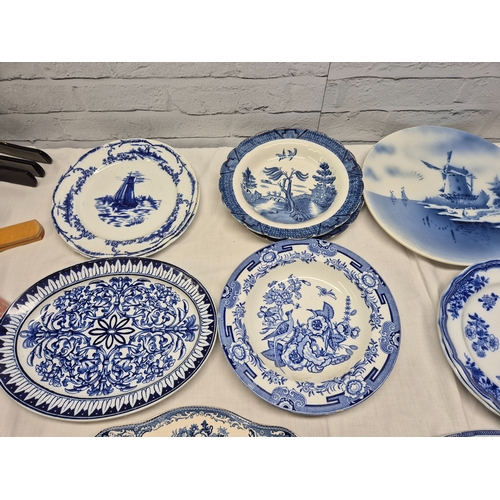 A Collection of Delftware Plates and Dishes to include Minton, Booths ...