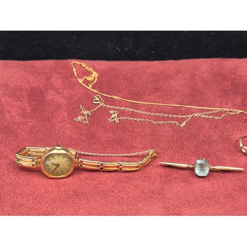 509 - Mixed Lot of 9ct Gold Jewellery to include 9ct Cased and Strap Ladies Watch (14.4g) , Various other ... 