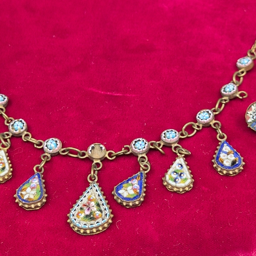 85 - A Vintage Italian Micromosaic Necklace and Brooch Set
