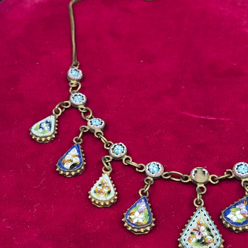 85 - A Vintage Italian Micromosaic Necklace and Brooch Set
