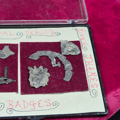 82 - A Display Case containing a Collection of Medieval Artefacts salvaged from the Thames