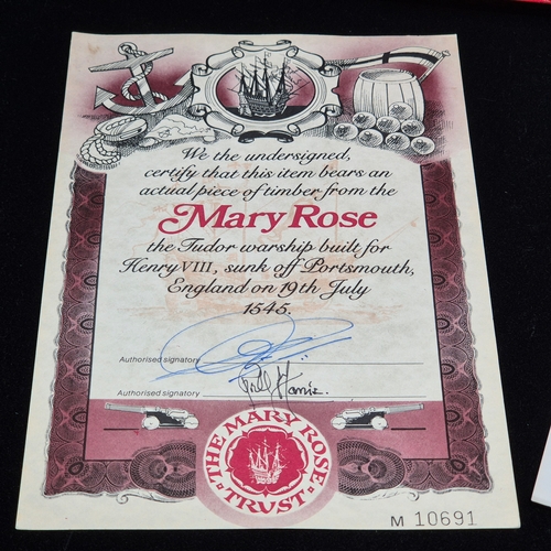 96 - A Mounted Piece of Timber from the Mary Rose Tudor Battleship with Certification and accompanying Le... 