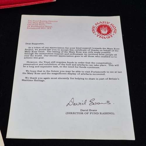 96 - A Mounted Piece of Timber from the Mary Rose Tudor Battleship with Certification and accompanying Le... 