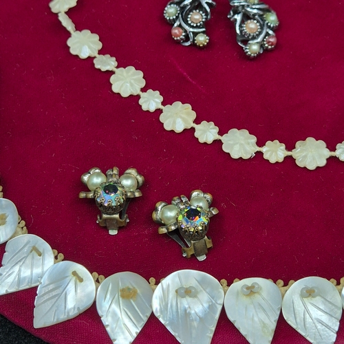 86 - Two Mother of Pearl Necklaces together with Two Pairs of Vintage Clip on Earrings