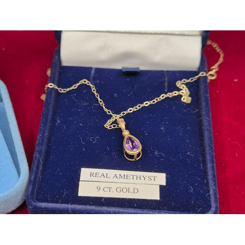 66 - A 9ct Gold Amethyst Necklace together with a Pair of Amethyst Earrings