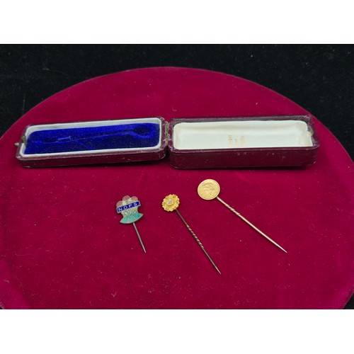 71 - Three Stick Pins to include USA Liberty Head Dollar Gold example