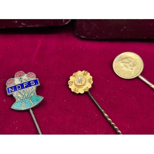71 - Three Stick Pins to include USA Liberty Head Dollar Gold example