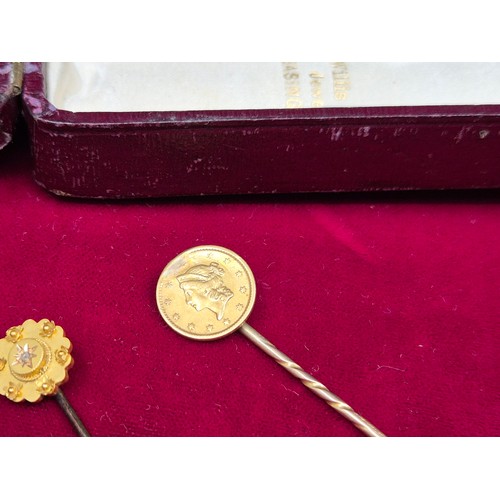 71 - Three Stick Pins to include USA Liberty Head Dollar Gold example