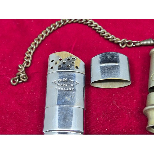 74 - An Antique GPO Whistle together with a Vintage Tommy Lighter
