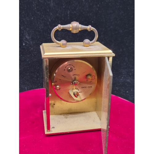 112 - A Swiza Swiss Made Carriage Clock with Alarm (approx 12cm tall)