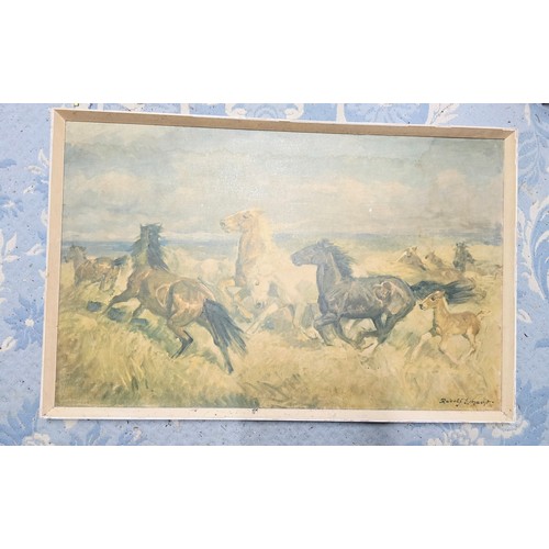 46 - Large Galloping Horses Painting 80x55cm approx