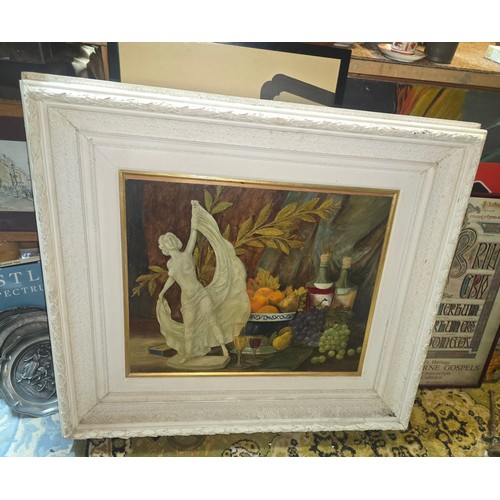 47 - Large Painting in very heavy white wooden frame - 85x80cm approx