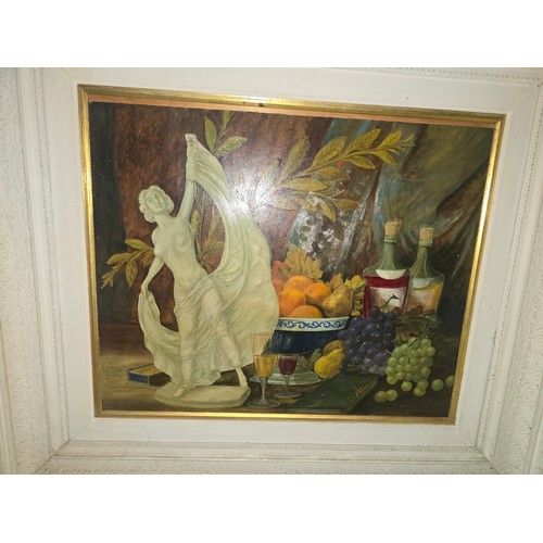 47 - Large Painting in very heavy white wooden frame - 85x80cm approx