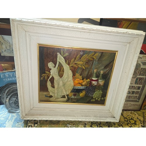 47 - Large Painting in very heavy white wooden frame - 85x80cm approx