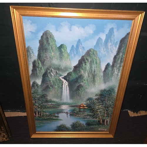 48 - Large Oriental Oil Painting, Signed - 100x70cm