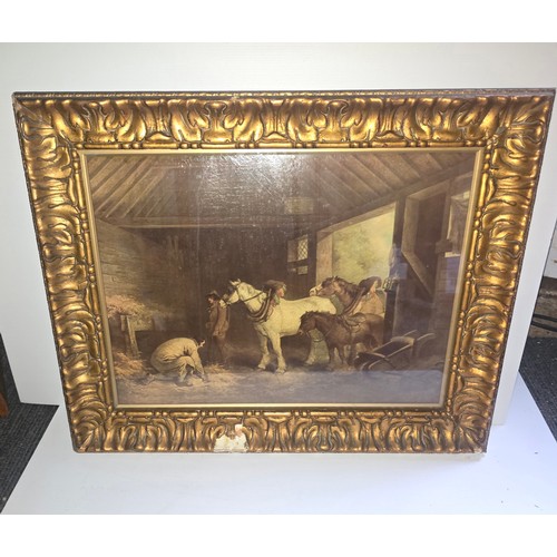 50 - Horses in Stable Painting -  Frame damaged