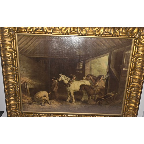 50 - Horses in Stable Painting -  Frame damaged