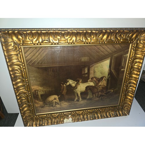 50 - Horses in Stable Painting -  Frame damaged