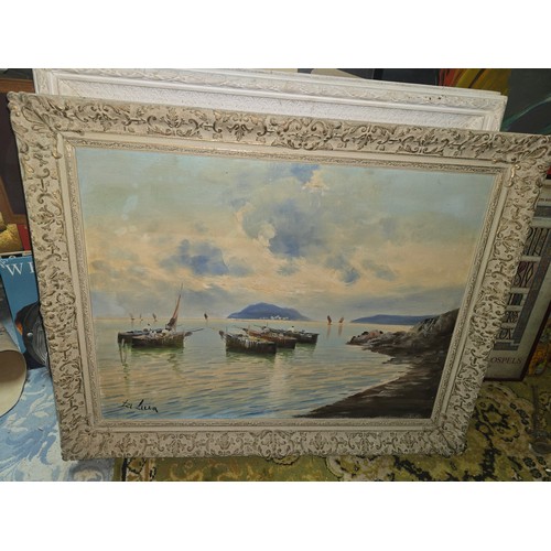 51 - Large framed coastal scene painting - Signed - 95x75cm approx