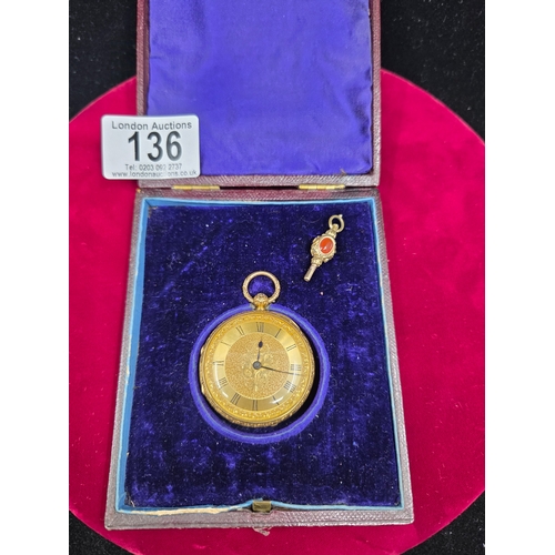 136 - 18ct Gold Open Face Pocket Watch with Key (51g)