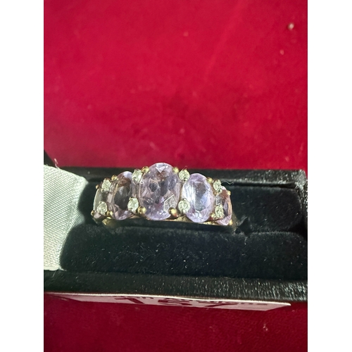 157 - 9ct Gold Amethyst and Diamond Accent Ring 2.55g Size V/W