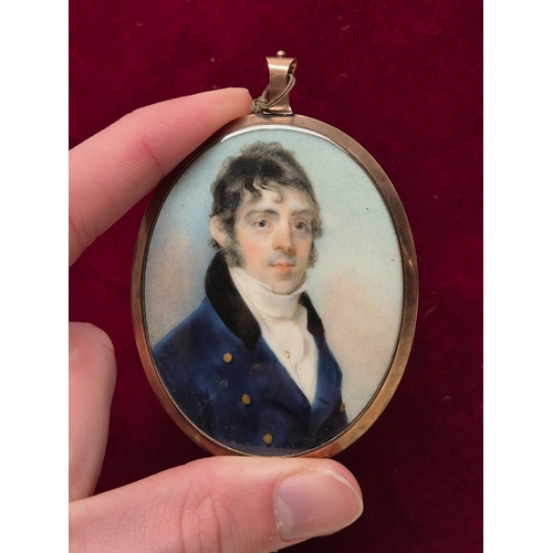 57A - Horace Hone (1754-1825) A Georgian Miniature Portrait of a Gentleman on Ivory, Decorated with Hair W... 