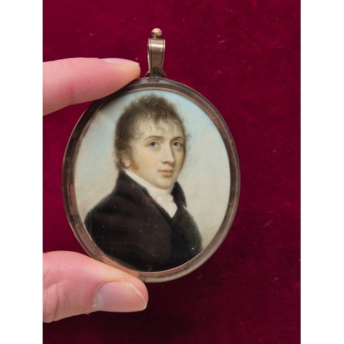 57B - A Gold Framed Georgian Miniature Portrait of a Gentleman on Ivory , with Hair Work and Monogrammed t... 