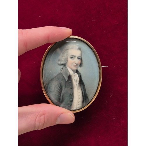 57C - A Georgian Miniature Portrait of a Gentleman on Ivory , with Hairwork and Monogrammed to Verso. Set ... 