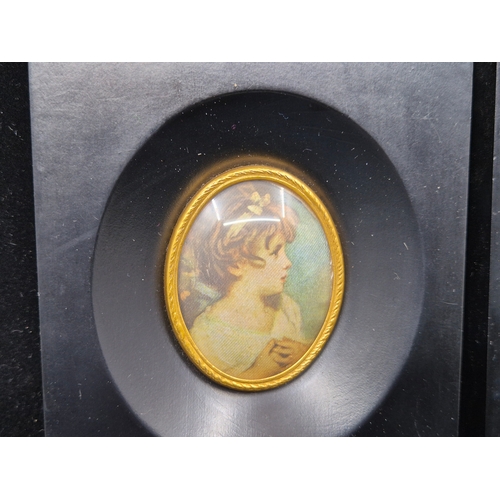 41 - A Pair of Portrait Miniature Prints after Joshua Reynolds and Jean-Baptiste Perroneau (approx 11cm x... 
