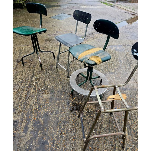 8 - Group of vintage industrial factory machinist's chairs / stools