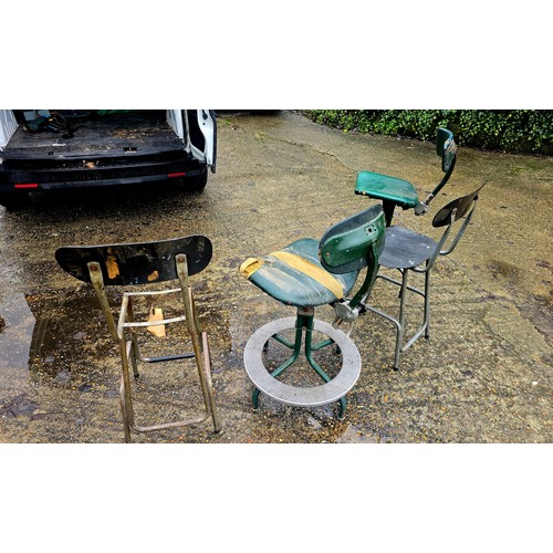 8 - Group of vintage industrial factory machinist's chairs / stools