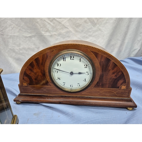 668A - Two Vintage French Mantel Clocks together with a Brass Carriage Clock