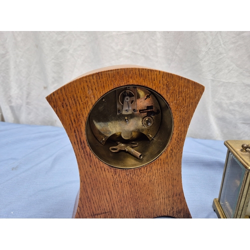 668A - Two Vintage French Mantel Clocks together with a Brass Carriage Clock