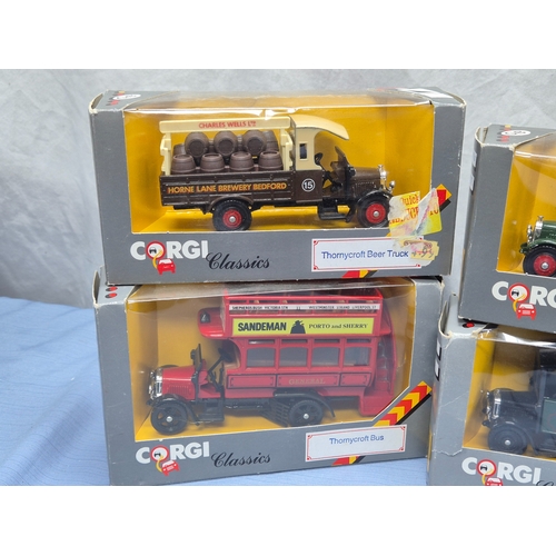 668C - A Collection of Corgi Classics Vehicles to include Thornycroft Trucks and Ford Model Ts