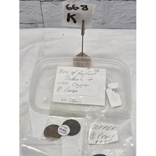 668K - A Collection of British Conder Tokens c. 1700s-1800s also including other Coins such as 1797 Cartwhe... 