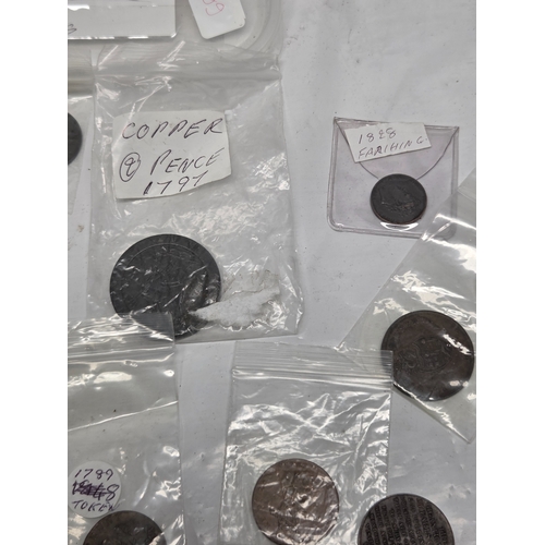 668K - A Collection of British Conder Tokens c. 1700s-1800s also including other Coins such as 1797 Cartwhe... 