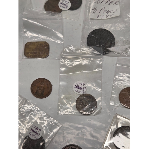 668K - A Collection of British Conder Tokens c. 1700s-1800s also including other Coins such as 1797 Cartwhe... 