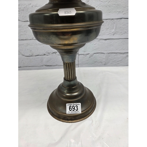 693 - A Brass Oil Lamp complete with Shade and Chimney