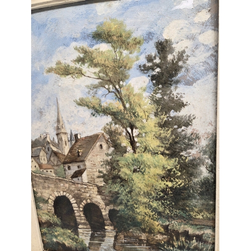 702 - An Oil on Stone Panel Painting of a Village Bridge (approx 57cm x 46cm)