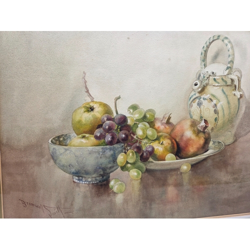 704 - An Early 20th Century Watercolour Still Life of a Fruit Bowl signed Bramwell Smith (approx 72cm x 58... 