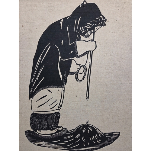 705 - Jeanie Tigullaraq (B.1958) An Inuit Canvas Silkscreen Print on Cnavas, Mounted on a Wooden Board (ap... 