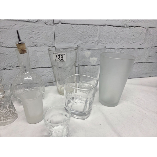 739 - A Mixed Lot of Glassware to include Branded Beer Glasses, Cocktail Making Equipment etc