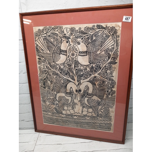 671 - Traditional Indian Folk Art, Ink on Paper, Framed 64cm x 48cm
