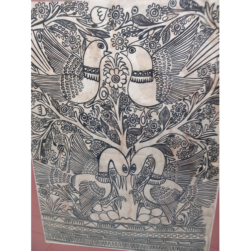 671 - Traditional Indian Folk Art, Ink on Paper, Framed 64cm x 48cm