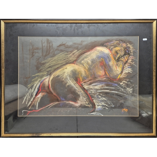 654 - A Framed 1980s Pastel Drawing of a Nude Lady (approx 99cm x 76cm) Signed to the lower right
