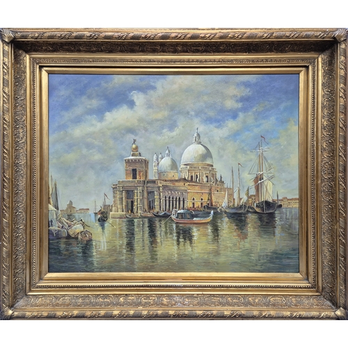 660 - An Oil on Canvas Painting of the Dogana & Santa Maria della Salute, Venice (approx 102cm x 87cm)