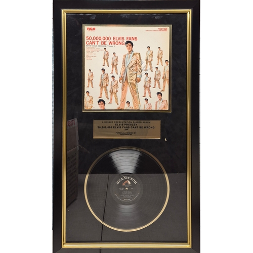 664 - A Framed Presentation Facsimile Elvis Presley Signed 50,000,000 Elvis Fans Can't Be Wrong Record (ap... 