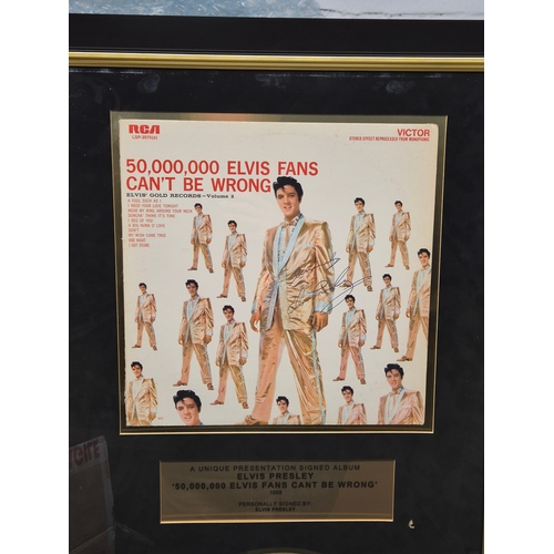 664 - A Framed Presentation Facsimile Elvis Presley Signed 50,000,000 Elvis Fans Can't Be Wrong Record (ap... 